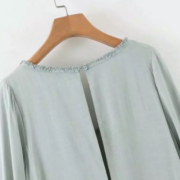 Crochet Fringe Bell Sleeve Boho Gypsy Dress Mint - Picture 10 of 12